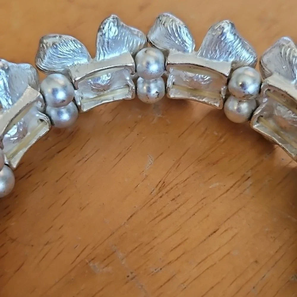 Floral Rhinestone Statement Bracelet Silver Crystal Flex‎ Bangle Bridal Prom